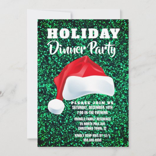 レッドグリーンサンタクリスマスディナーパーティの招待状 招待状 (正面)