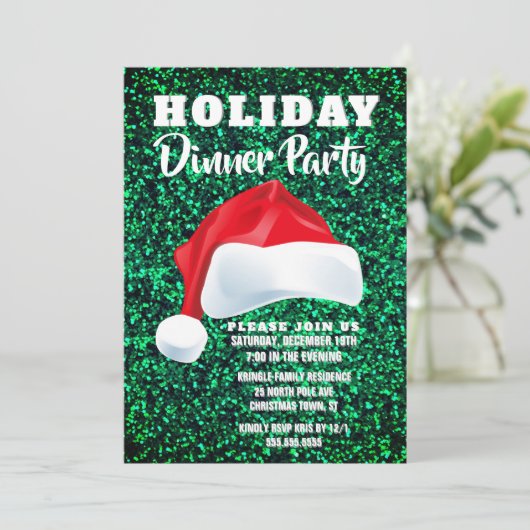 レッドグリーンサンタクリスマスディナーパーティの招待状 招待状 (スタンド正面)