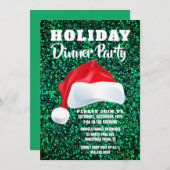 レッドグリーンサンタクリスマスディナーパーティの招待状 招待状 (正面/裏面)
