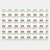 レッドグリーンサンタハットクリスマスベル ラッピングペーパーシート (正面3)