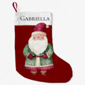 レッドグリーンサンタパーソナライズされたー名クリスマス スモールクリスマスストッキング (正面)