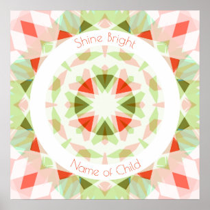 レッドグリーンシャインブライトスターネーム子供部屋デコール ポスター