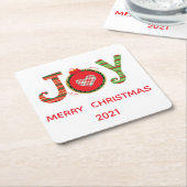 レッドグリーンジョイクリスマスホリデー スクエアペーパーコースター (アングル)