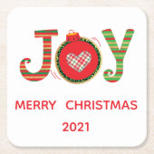 レッドグリーンジョイクリスマスホリデー スクエアペーパーコースター (正面)