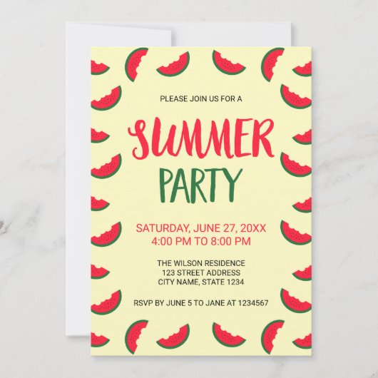 レッドグリーンスイカサマーパーティの招待状 招待状 (正面)