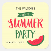 レッドグリーンスイカ夏の終わりパーティー スクエアシール (正面)