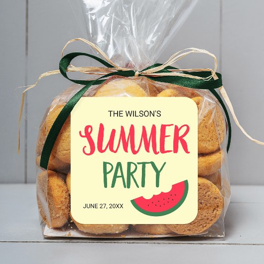 レッドグリーンスイカ夏パーティー スクエアシール