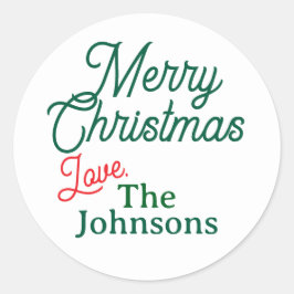 レッドグリーンスクリプト名前をカスタムするメリークリスマスホワイト ラウンドシール