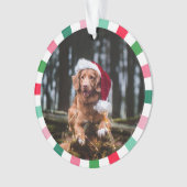 レッドグリーンスターバストストライプズドッグクリスマス オーナメント (正面)