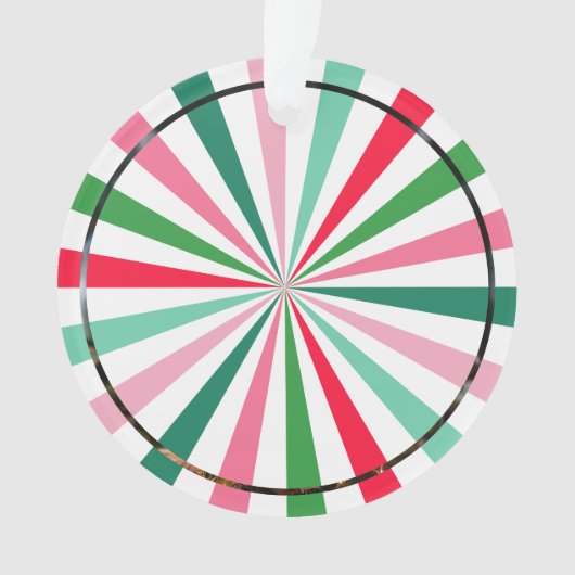 レッドグリーンスターバストストライプズドッグクリスマス オーナメント (正面)