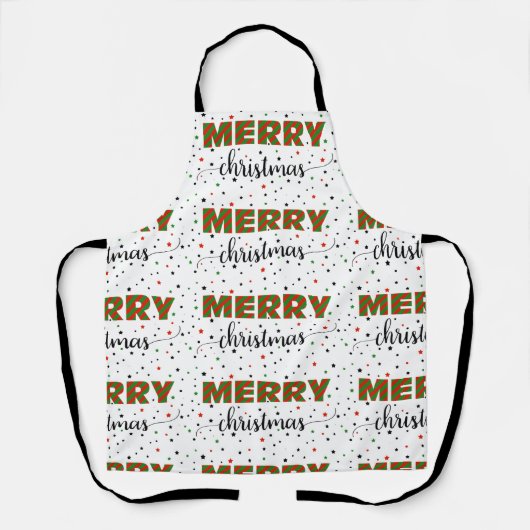 レッドグリーンストライプのメリークリスマススター エプロン (正面)