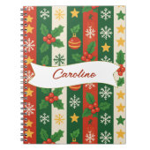 レッドグリーンストライプシズパインアンドベリーホリデイ ノートブック (正面)