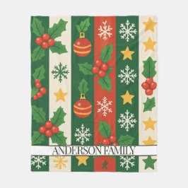 レッドグリーンストライプズウォーターカラーホリデー フリースブランケット