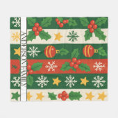 レッドグリーンストライプズウォーターカラーホリデー フリースブランケット (正面(横))