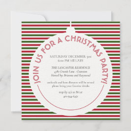 レッドグリーンストライプズモダンミニマリストホリデーパーティー 招待状