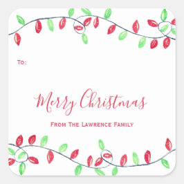 レッドグリーンストリングライツクリスマスホリデーギフトラベル スクエアシール