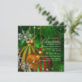 レッドグリーンスノーフレーククリスマスディナーパーティー 招待状 (スタンド正面)