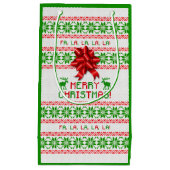レッドグリーンスノーフレークボウ醜いクリスマスセーター スモールペーパーバッグ (正面)