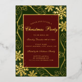 レッドグリーンスワール雪片フレームクリスマスパーティー 箔招待状 (正面)