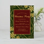 レッドグリーンスワール雪片フレームクリスマスパーティー 箔招待状 (立ち正面)