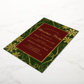 レッドグリーンスワール雪片フレームクリスマスパーティー 箔招待状 (回転した状態)