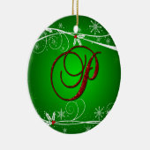 レッドグリーンズホリーイニシャルPクリスマスオーナメント セラミックオーナメント (右)
