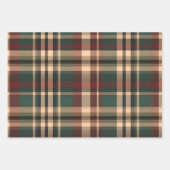 レッドグリーンタンウィンターホリデープレイドパターン ラッピングペーパーシート (正面3)