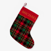レッドグリーンタータンチェックプレイドパーソナライズされた スモールクリスマスストッキング (正面 (吊り時))