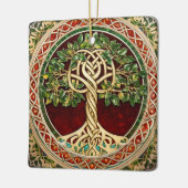 レッドグリーンツリーオブライフケルト結び目模様 セラミックオーナメント (左)