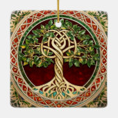 レッドグリーンツリーオブライフケルト結び目模様 セラミックオーナメント (裏面)