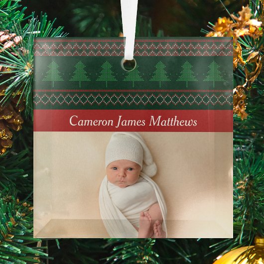 レッドグリーンツリーベビー第1回クリスマスフォトヴィンテージ ガラスオーナメント