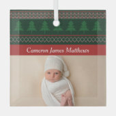 レッドグリーンツリーベビー第1回クリスマスフォトヴィンテージ ガラスオーナメント (正面)