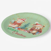 レッドグリーンテディベアサンタメリークリスマスパーティー ペーパープレート (アングル)