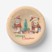 レッドグリーンテディベアサンタメリークリスマスパーティー ペーパーボウル (正面)