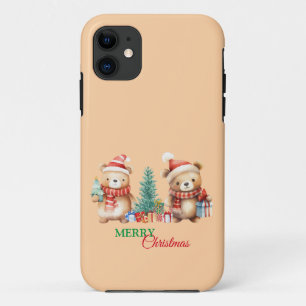 レッドグリーンテディベアサンタメリークリスマスパーティー iPhone 11 ケース