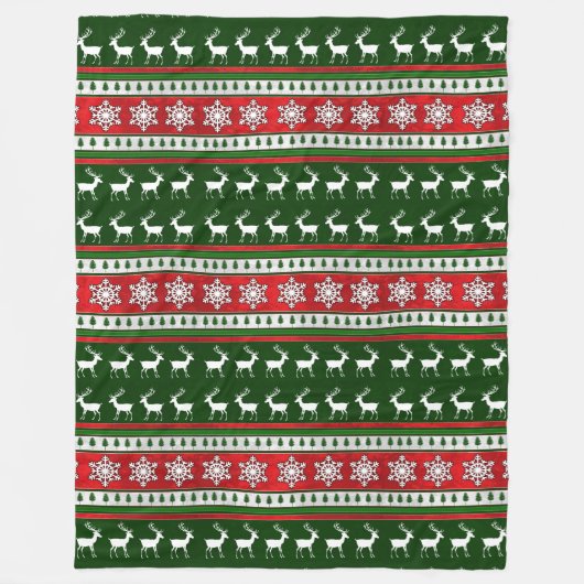 レッドグリーントナカイのスノーフレーク大フリースブランケット フリースブランケット (正面)