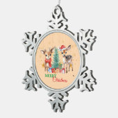 レッドグリーントナディアサンタメリークリスマスパーティー スノーフレークピューターオーナメント (右)