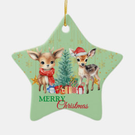 レッドグリーントナディアサンタメリークリスマスパーティー セラミックオーナメント