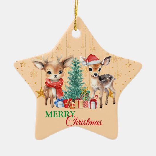 レッドグリーントナディアサンタメリークリスマスパーティー セラミックオーナメント (正面)