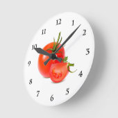 レッドグリーントマトフードアート ラウンド壁時計 (傾斜)