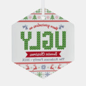 レッドグリーンニット醜いセータークリスマスタッキー北欧 ガラスオーナメント (裏面)