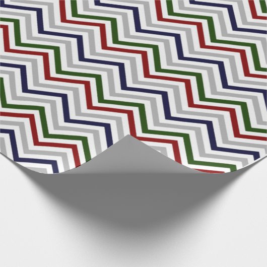 レッドグリーンネイビーグレイとホワイトジグザグザグ ラッピングペーパー (角)