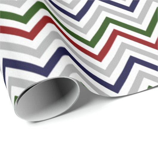 レッドグリーンネイビーグレイとホワイトジグザグザグ ラッピングペーパー (ロールコーナー)