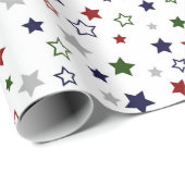 レッドグリーンネイビーグレーとホワイトスターラッピング紙 ラッピングペーパー (ロールコーナー)