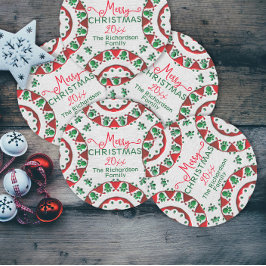 レッドグリーンノルディックフォークモティフオンリネンクリスマス ラウンドシール