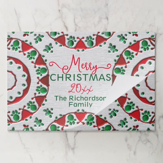 レッドグリーンノルディックフォークモティフスクリスマスランチョンマット ペーパーパッド (折り畳み)