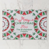 レッドグリーンノルディックフォークモティフスクリスマスランチョンマット ペーパーパッド (正面)