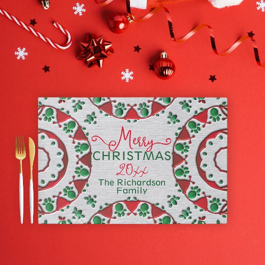 レッドグリーンノルディックフォークモティフスクリスマスランチョンマット ペーパーパッド