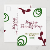レッドグリーンハッピーサンクスギビングフローラリーフ秋 ポストカード (正面/裏面)