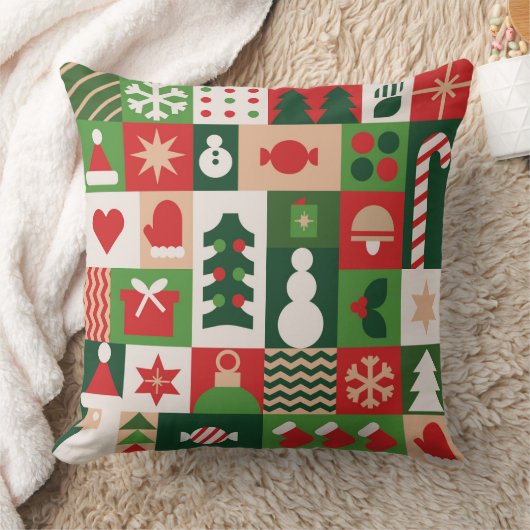 レッドグリーンバウハウスクリスマスフェスティバルホリデイズ クッション (ブランケット)